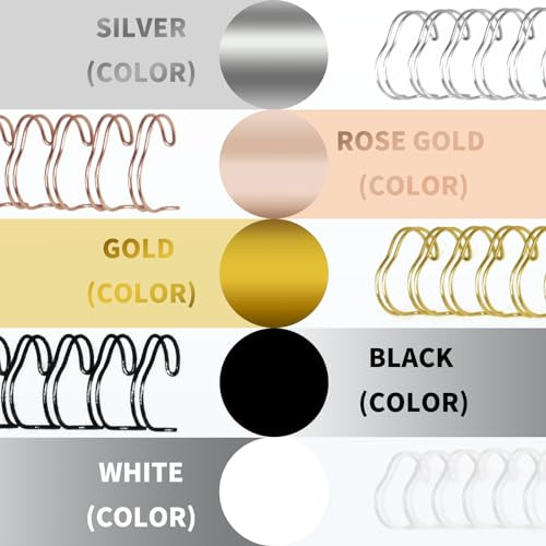 RAYSON Double Loop Wire Binding Spines, 1 Inch, 21 Holes, 2:1 Pitch, Binding Capacity 45-240 Sheets, Letter Size, Pack of 50 with Black, White, Rose