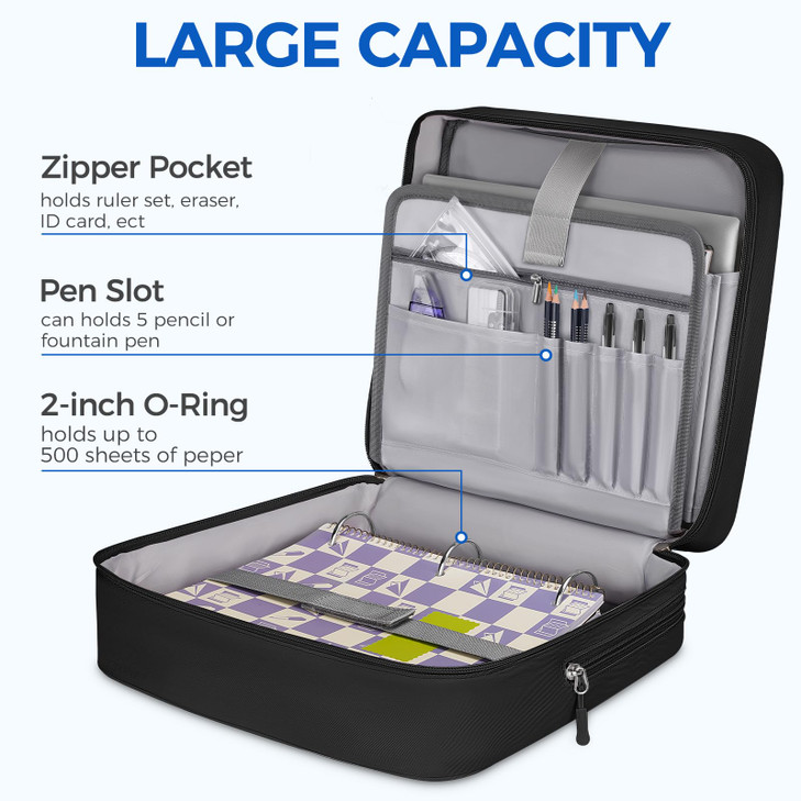 Ytonet Zipper Binder Bag, 2 Inch 3 Ring Binder with Zipper Fit 14 Inch Laptop, 500 Sheets Capacity Zippered Binders with Shoulder Strap & Removable O