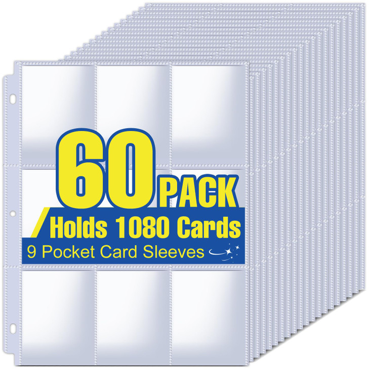 1080 Pockets Card Sleeves Binder Sheets, 9 Pocket Card Sleeves for 3 Ring Binder, Trading Cards Sleeves Fit for Baseball, Football, Game, Business Ca