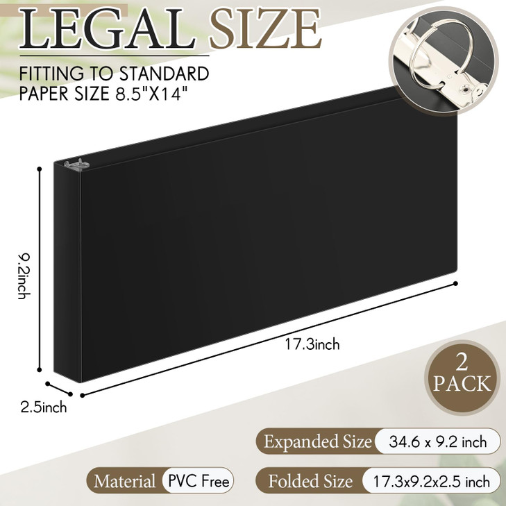 Humyoun 2 Pcs 8.5'' x 14'' Landscape 3 Ring Legal Size Binders 2 Inch Round Ring Binders Heavy Duty Economy Holds 8.5 '' x 14'' Paper for Artwork Blu