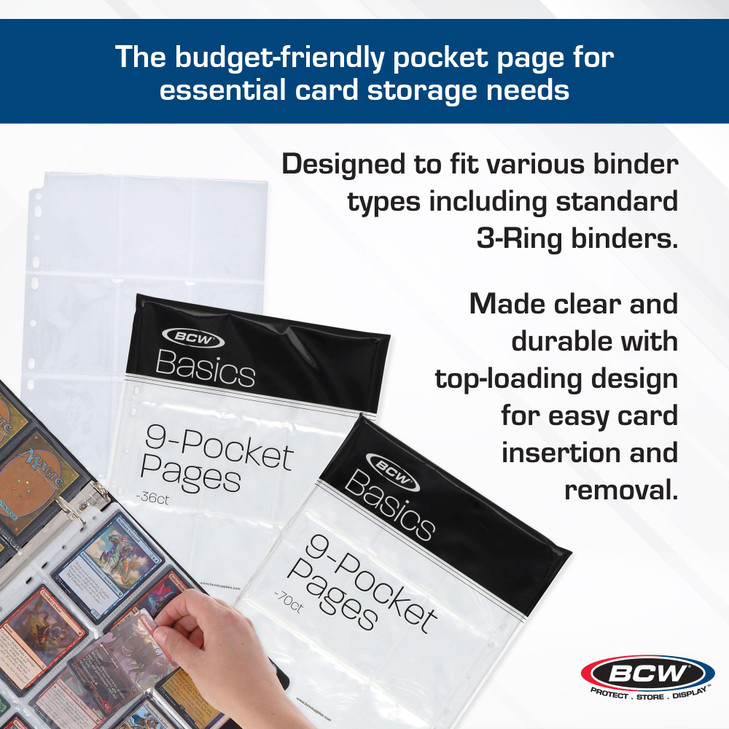 BCW Basics 9-Pocket Pages (70 Pack) | Binder Sheets for Trading & Sports Cards | Archival Protectors for Collectibles
