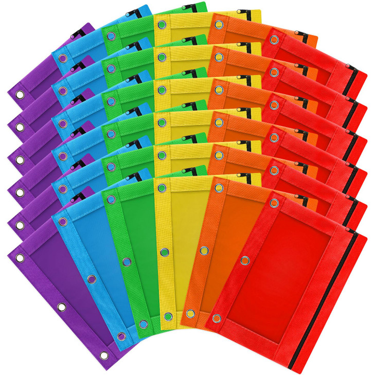 Gloween 72 Pack Pencil Pouch for 3 Ring Binder, Zipper Pencil Pouches/Case in Assorted Color, Durable Binder Pencil Pouch/Bag for Office School Suppl