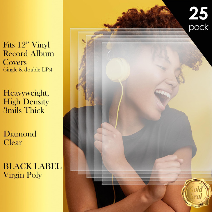 GOLD SEAL Vinyl Record Outer Sleeves for 12" LPs, 3 mils Thick, Premium Heavyweight Record Cover Protectors, High-Density Diamond Clear Polypropylene