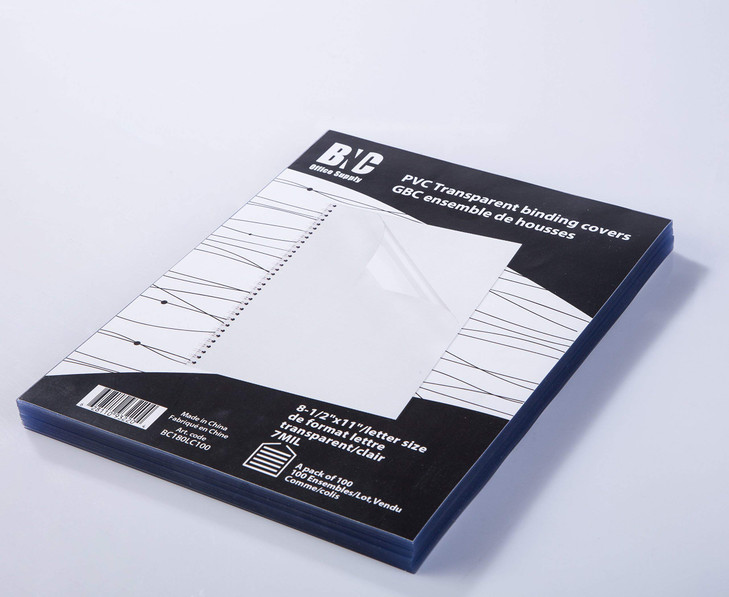 BNC 7 Mil 8-1/2 x 11 Inches, Letter Size PVC Binding Covers - Pack of 100, Clear