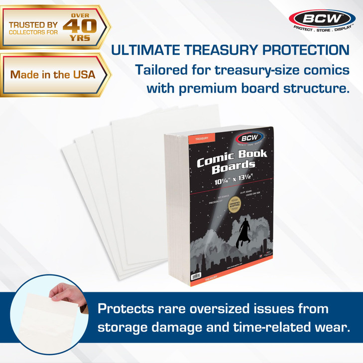 BCW Treasury Backing Boards | Certified Acid-Free, Lab-Tested Comic Backing Boards | 10 1/4 x 13 1/2 Inches | 100 Pack | Protection for Comic Collect