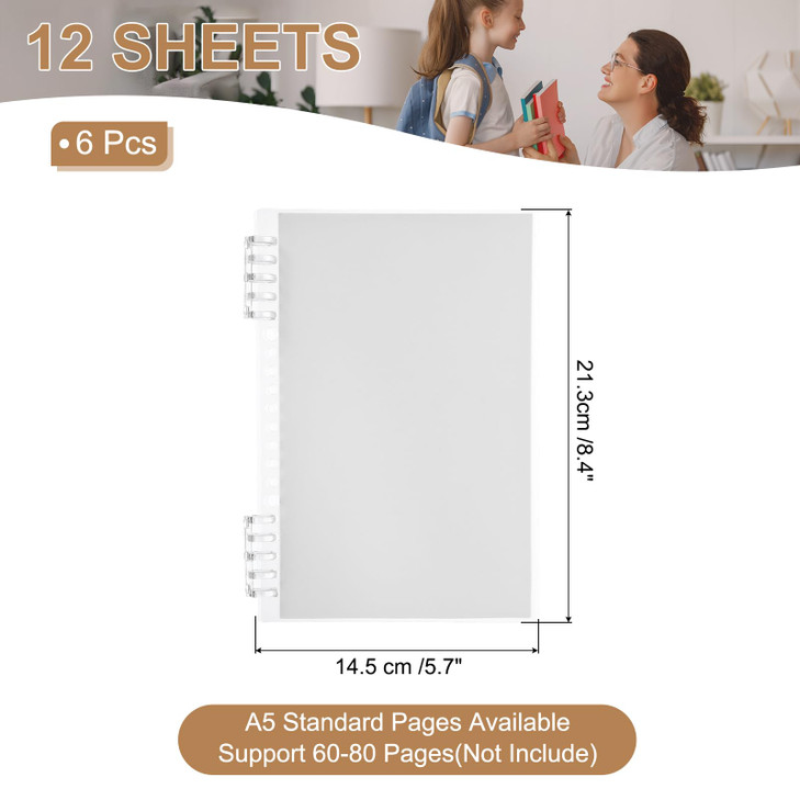 PATIKIL 12 Pack Binding Covers, A5(8.4x5.7 Inch) 22 Mil Plastic Notebook Covers Sheets with Binding Comb for Book Report Presentation, Clear White
