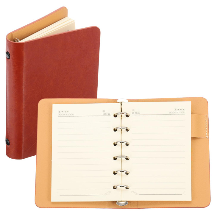 PATIKIL 6 Ring Binder Cover, A7 Leather Notebook Binder Mini Refillable Loose Leaf Personal Planner with 50 Sheets Line Paper, Orange