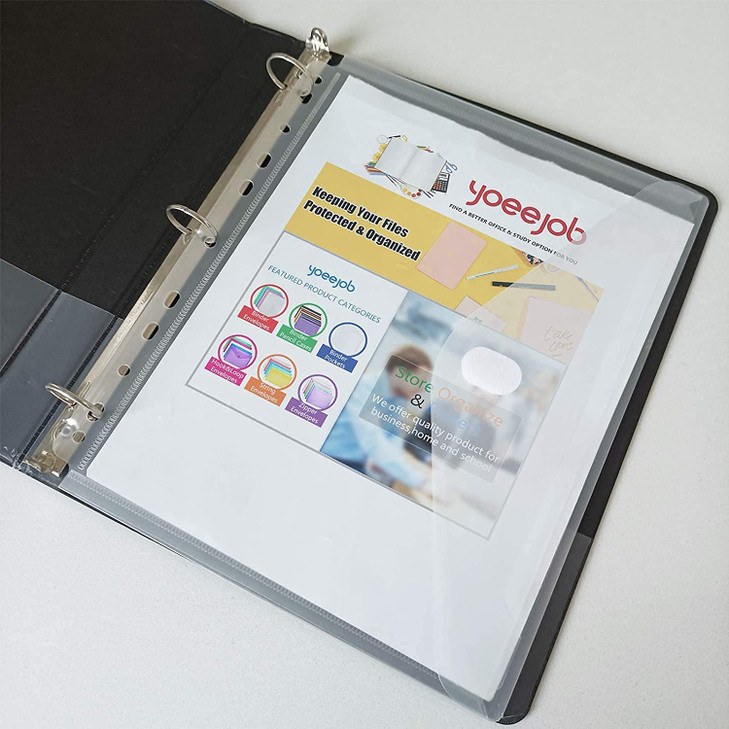 YoeeJob 11 Holes Clear Poly Envelope Binders Pocket Insert with Hook and Loop Closure Letter Size 10 Packs(Transparent)