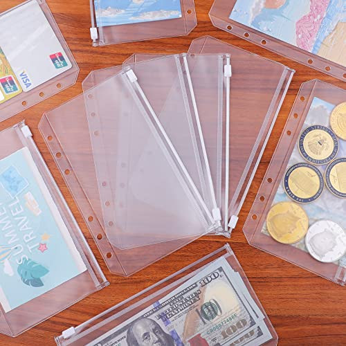 Antner 24PCS A6 Binder Pockets 6 Holes Zipper Cash Envelopes for Money Saving Binder, Clear A6 Budget Envelopes Planner Inserts Money Organizer Folde