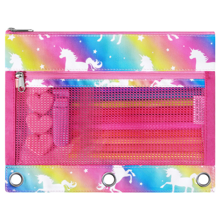 WAWSAM Unicorn Pencil Pouch for 3 Ring Binder, Binder Pencil Pouches for Girls with Zipper, Pencil Case with Clear Window, Cosmetic Bags for Office S