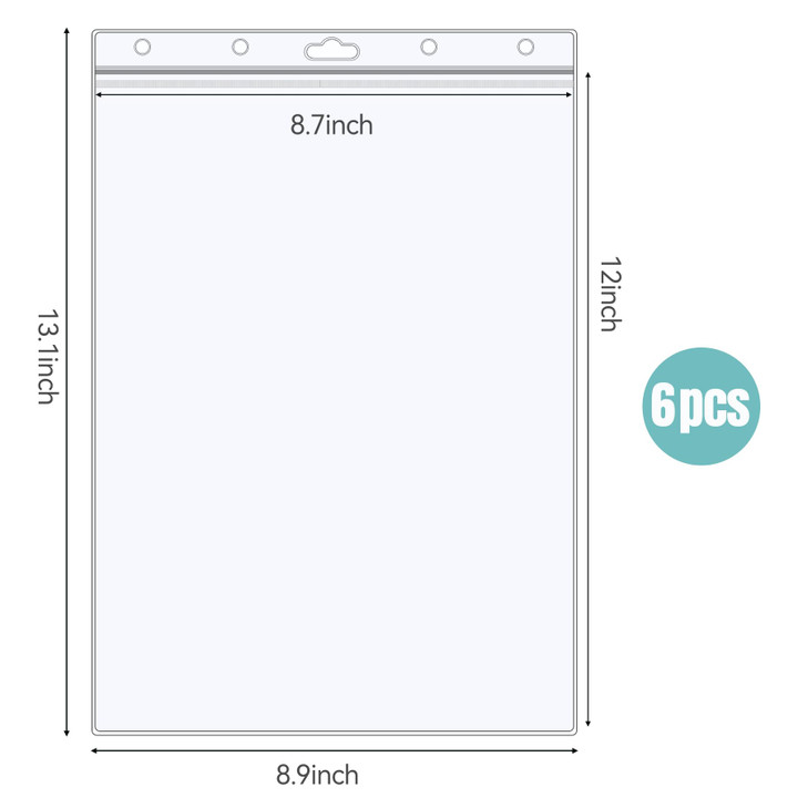 6 Pack 8.5" x 11" Resealable Zip Sheet Protectors, Waterproof Clear Rigid Plastic Sleeves for Documents, Photos, Certificates, and Wall Sign Displays