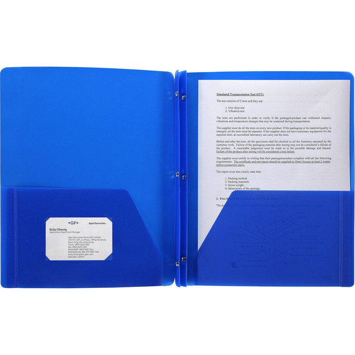 Business Source 3-Hole Punched Poly Portfolios, Blue (20886)