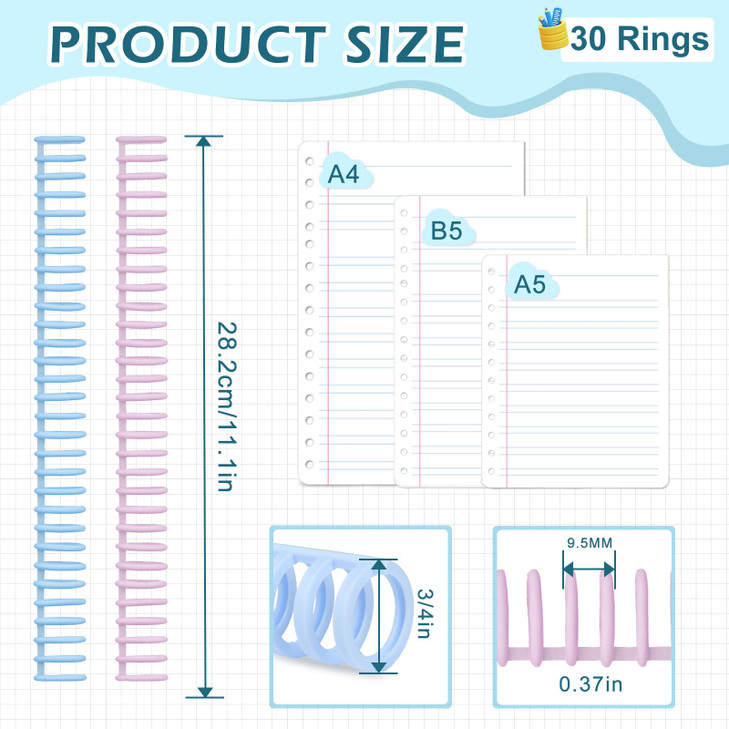 15 PCS Plastic Binding Combs, NEWEST 30 Rings Click Binding Coils, 3/4 Inch Diameter Comb Binding Spines, Assorted Colored 80 Sheets Capacity Binder