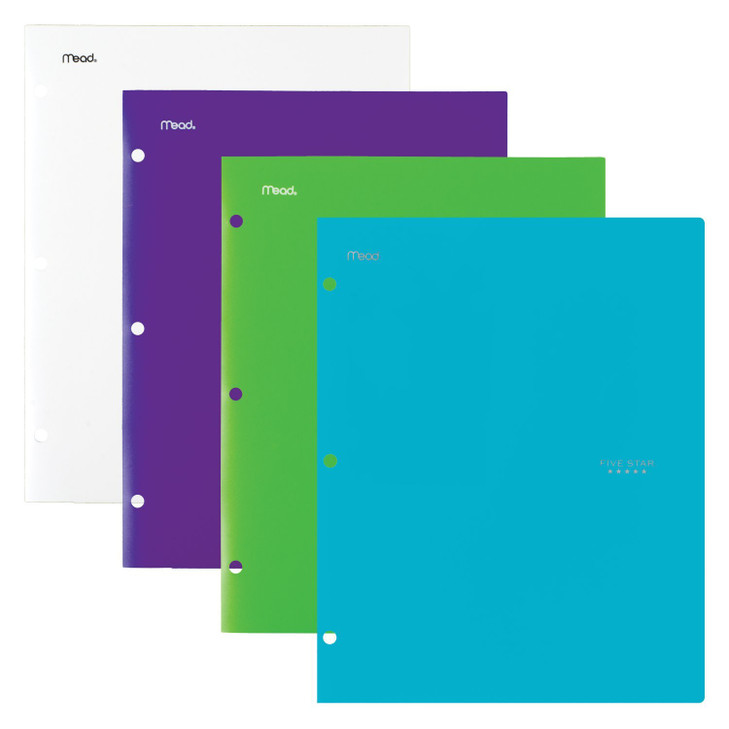 Five Star 4 Pocket Folders, Plastic, Folders with Pockets, Teal, White, Purple, Lime, 4 Pack (38076)
