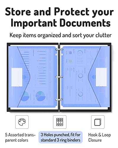 Forvencer Binder Pocket, 10 Pack Super Heavyweight Plastic Folders with Tight Closure, Folders with Pockets Side Loading, Binder Organizer, Binder Di