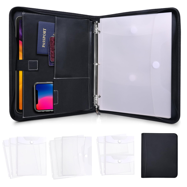 Antner Important Document Organizer Zipper Binder Family Life Emergency Portfolio Waterproof Document Bag for Birth Certificate Protector, Faux Leath