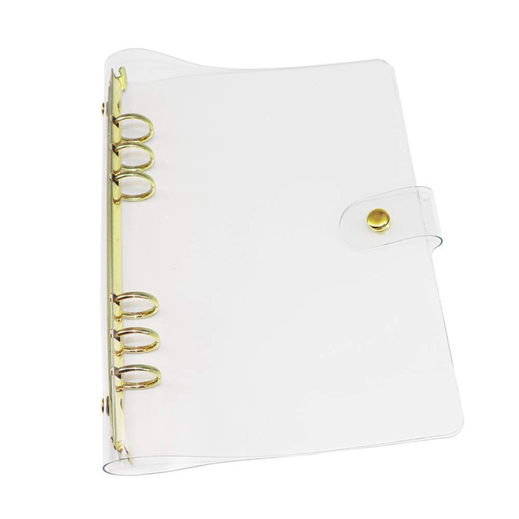 A5 6-Ring Clear PVC Binder Planner Cover Gold Rings Loose Leaf Notebook Binder Transparent Refillable Notebook Shell Protector (Clear PVC Style Gold