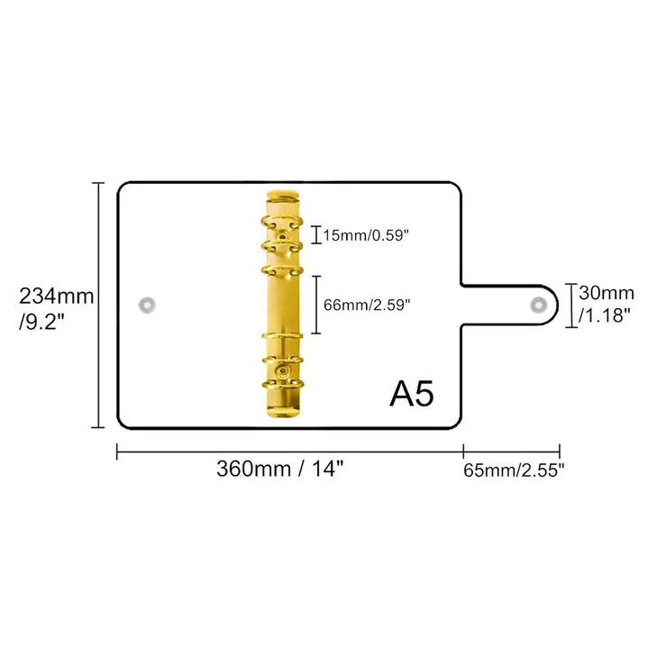 A5 6-Ring Clear PVC Binder Planner Cover Gold Rings Loose Leaf Notebook Binder Transparent Refillable Notebook Shell Protector (Clear PVC Style Gold