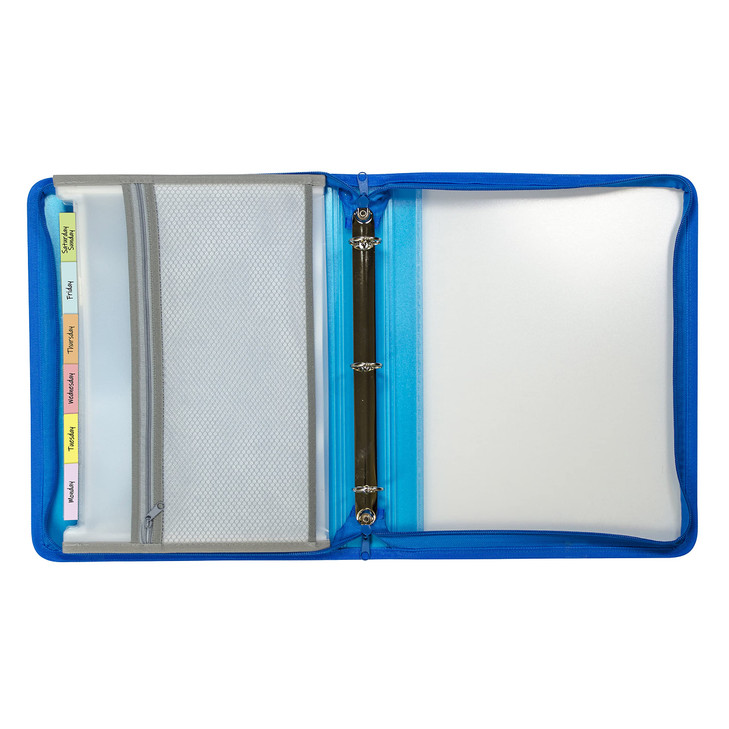 C-Line Zippered Binder with Expanding File, 2" Expansion, 7 Sections, Zipper Closure, 1/6-Cut Tabs, Letter Size, Bright Blue