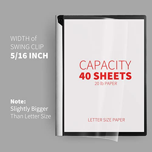 Binditek 6 Pack Clear Front Report Covers with Swing Clip, Plastic File Folder with Black Back Covers, 40 Sheet Capacity, 8.9 x 11.9 Inches, for Lett