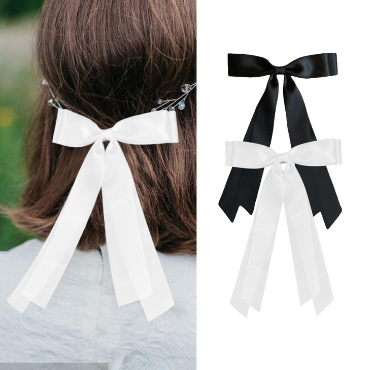 Large Double Hair Bows, 2PCS Ribbon Bow for Women,Hair Bows for Women,Oversized Long Tail Tassel Hair Clips,Big Hair Bow,Large Bowknot Hair Barrettes