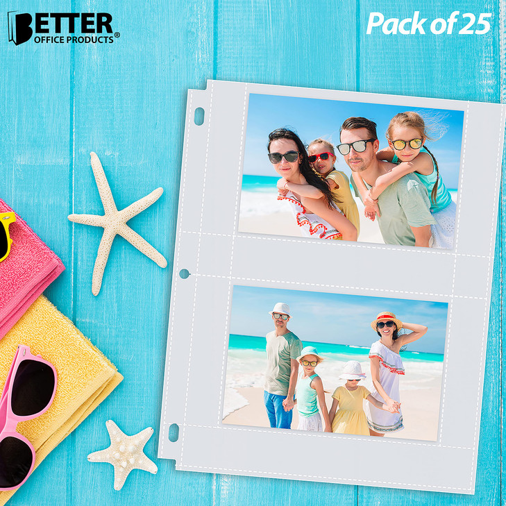 Better Office Products Heavyweight 4 x 6 Inch Diamond Clear 3 Ring Binder Page Refills - 100 Total Photos, Each 2-Pocket Sheet Holds Up to 4 Photos (