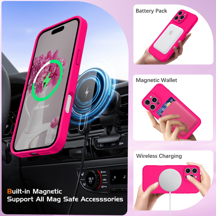 DOMAVER Case for iPhone 16 Pro Max [Compatible with Mag Safe], Smooth Liquid Silicone Soft Rubber Microfiber Lining Cushion Cover with Magnetic Shock