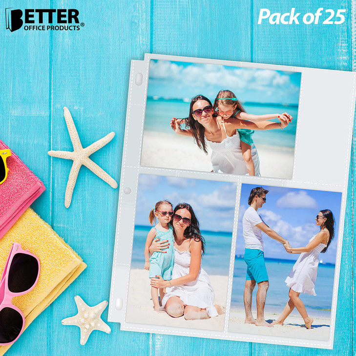 Better Office Products Photo Album Refill Sheets, 4 x 6 Inch Mixed Format, Heavyweight, Diamond Clear 3 Ring Photo Binder Page Refills, 150 Total Pho