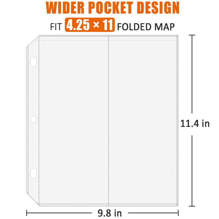 Folded Map Sleeves, Map Protector, Envelopes Page for 3-Ring Binders, Brochure Holder with 4.5" x 11" Pockets, 20PCS