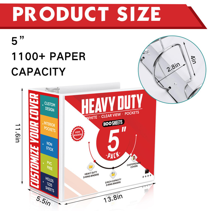 Sinload 6 Pcs 3 Ring Binder, Large Capacity D Ring Binders with Pockets, 8.5" x 11" Presentation Folder View Binder with Customizable Clear Cover for