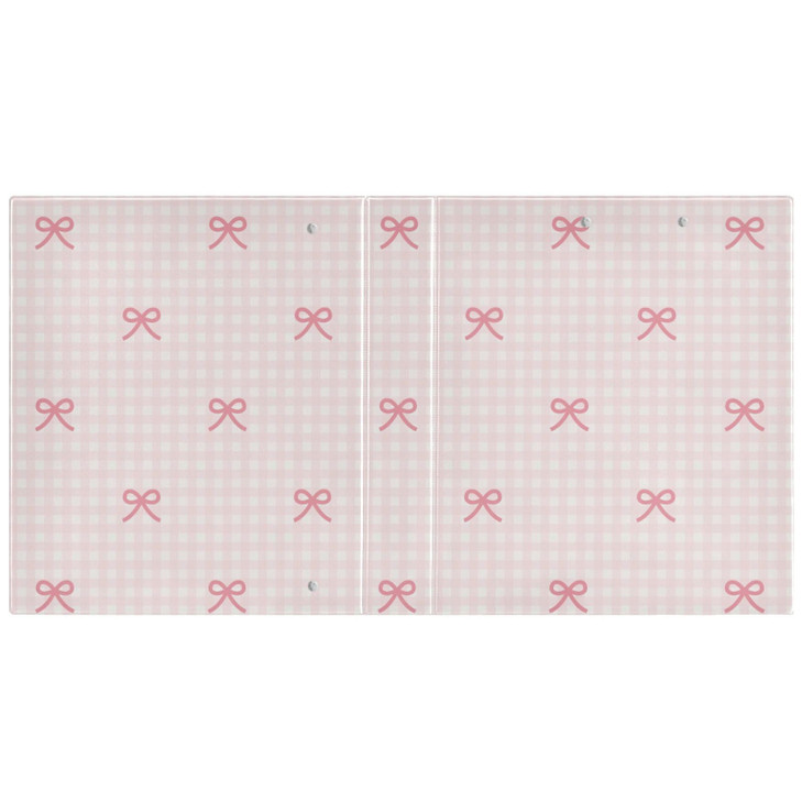 KICPOAY 3 Ring Binder 1.5 Inch Pink Checkered and Bows Clipboard Binders with Interior Pockets Round Ring Binder for Office Supplies and School
