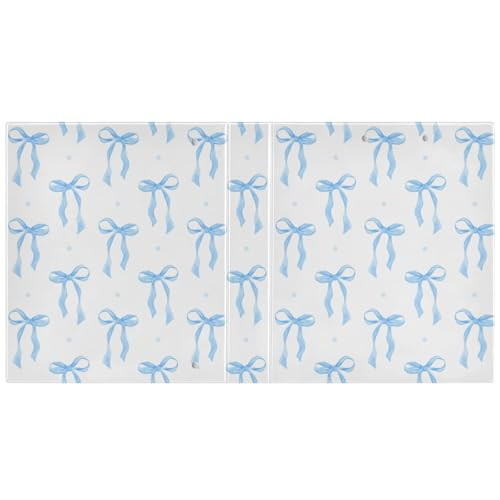KICPOAY 3 Ring Binder 1.5 Inch Coquette Blue Bow Watercolor Clipboards Binders with Interior Pockets Round Ring Binder for Office Supplies and School