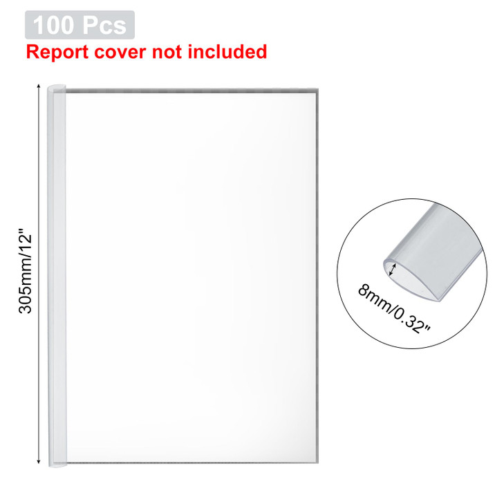 PATIKIL 100Pcs Binding Bars, 8mm Binding Bars Slide Grip 50 Sheets Capacity A4 Size Report Binder Teardrop Shape Presentation Binder for Report Cover