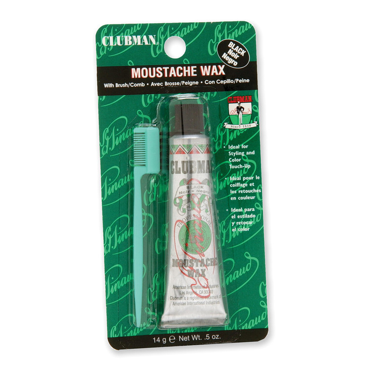 Clubman Mustache Wax for Men  Black, Strong Hold Moustache Wax for Styling, Includes Brush, 0.5 oz