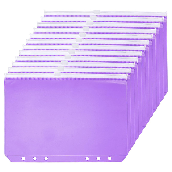 PATIKIL A5 Binder Pocket, 12 Pack PVC Zipper 6 Holes Binder Pouch Folders Document Waterproof Filing Storage Loose Leaf Bags for 6-Ring Notebook Bind