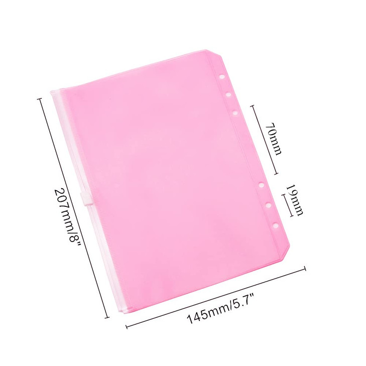 Pink A5 Binder Pockets 12pcs Zipper Cash Envelopes Pouch Loose Leaf Bags 6 Holes PVC Zip Organizer Folder for Planner Journal Budget Filing