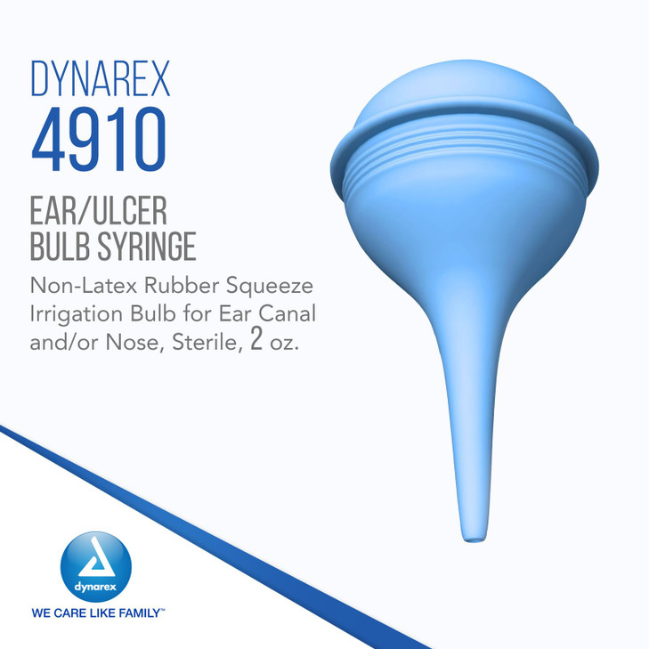 Dynarex Sterile Ear/Ulcer Bulb Syringe - Sterile & Non-Latex Rubber Squeeze Irrigation Bulb for Ear Canal, Nose - 2 Oz Capacity, 1 Bulb