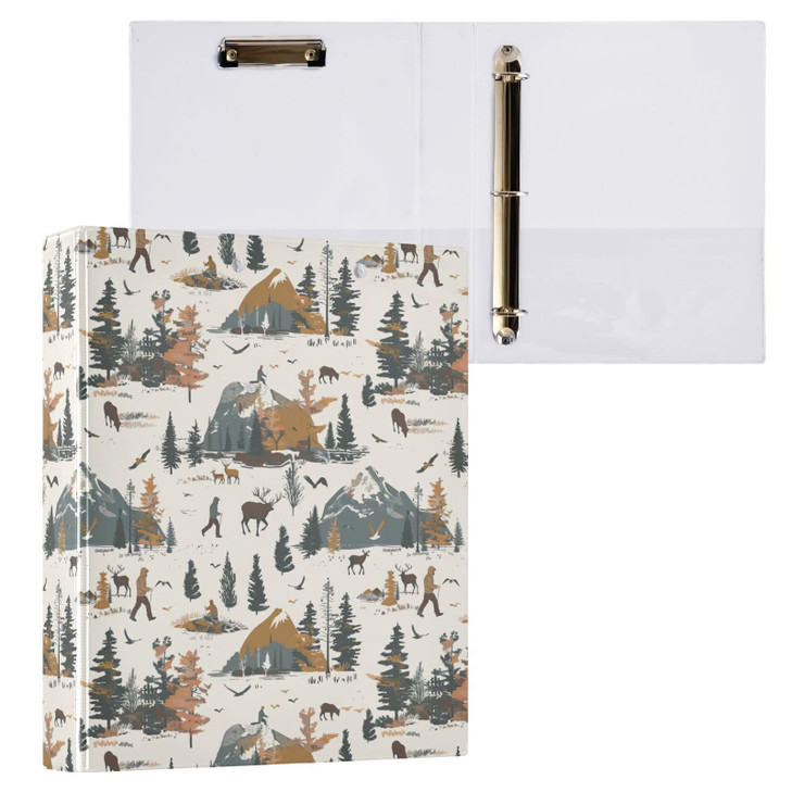 Bear Elk Mountain Outdoor Themed Hiking 3 Ring Binder 1.5" Decorative D-Ring Binder with Clipboard&3 Clear Pockets, Holds 200 Sheets A4 Size Paper Wa