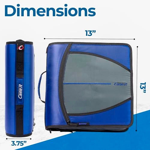 Case-it Mighty Zip Tab School Zipper Binder | 3-Inch O-Rings, 600-Sheet Capacity, 5-Subject Expanding File Folder, Multiple Pockets & Storage Organiz