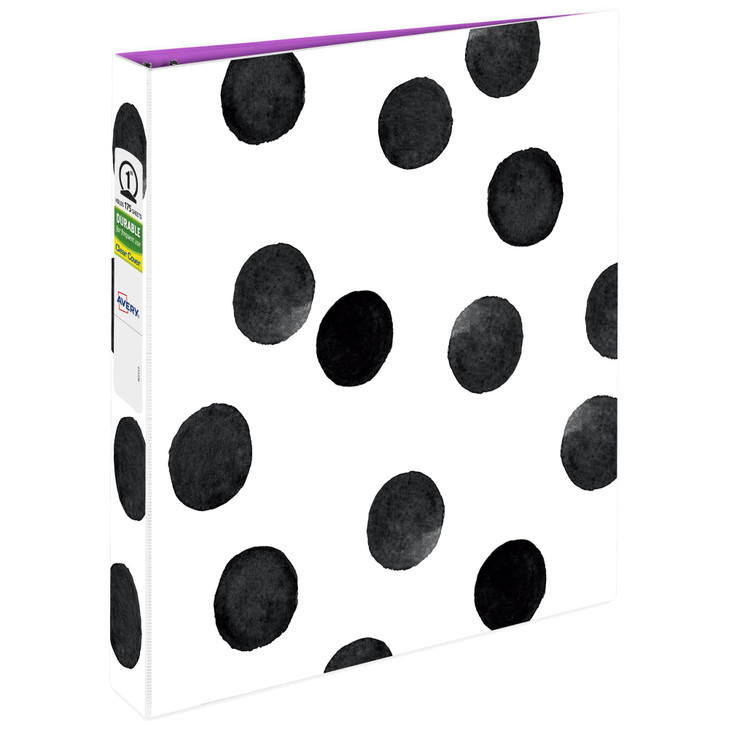 Avery Durable View 3 Ring Binder, 1 Inch Round Rings, Black and White Dots, 1 Fashion Binder (26744)