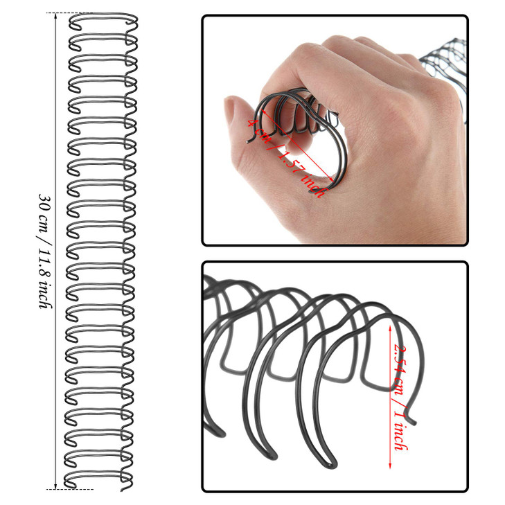 Zonon 6 Pieces Binding Wire Twin Loop Spines Double Loop Binding Wire 1 Inch Cinch Diameter 23 Holes for Teacher Student Document Notebook Making(Bla