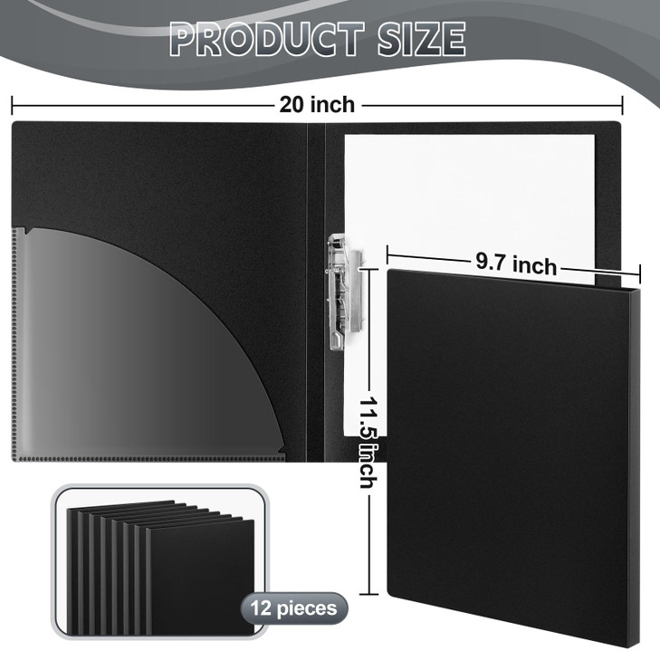 Teling 12 Pack Punchless Clamp Binder Folder 8.5 x 11 Inch Ringless Binder Holds with Pocket, Flexible Metal Clip and Poly Covers, 100 Letter Size Pa