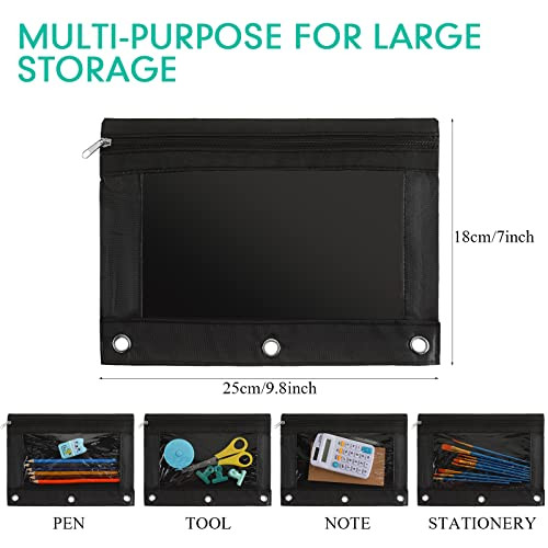 Marspark 30 Packs Pencil Pouch 3 Ring Binder Pen Pouch Cloth Pencil Pouches Zipper Pen Case Bag with Clear Window for School Office Writing Supplies