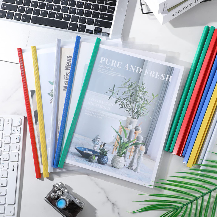 150 Pcs Bulk A4 Clear Report Cover with Sliding Bar 5 Colors Folder Binder Sliding Bar Files Classification Transparent Resume Clipbar Presentation F
