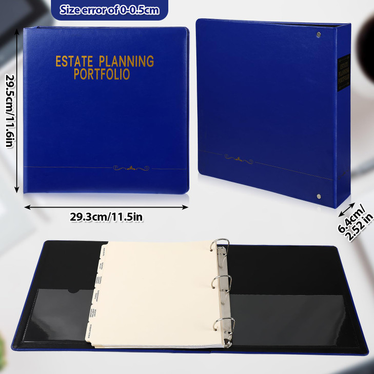 Motiskyy 2 Pcs 1.5" Estate Planning Portfolio with 18 Position Tabs and 26 Fillable Personal Data Sheets PU Leather 3 Ring Planner Binder Red Blue 11