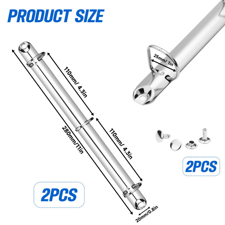 Homakover 2Pcs Metal Letter Size Notebook 3 Ring Binder Mechanism,3 D Rings,Replacement Kit, Loose Leaf Binders Spines Combs for DIY Planners (Silver