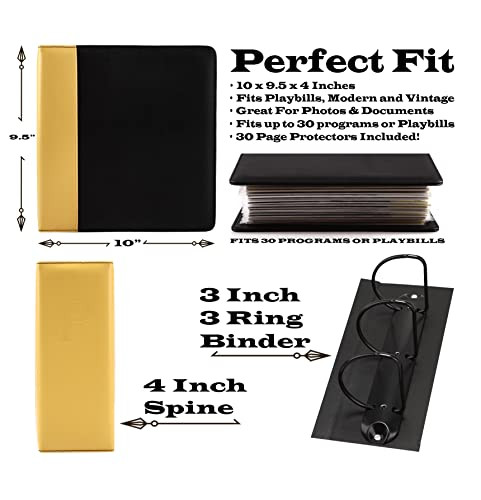 2Fold Binder for Holding Broadway Play Program and Theater Programs with 30 Custom Sheet Protectors - PU Leather - Fits Programs from Mid 1980s to Mo