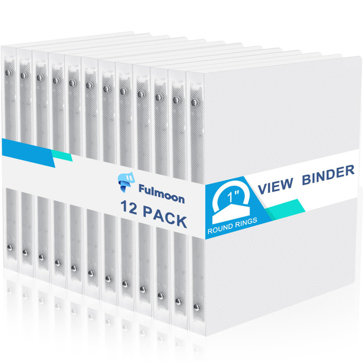 Fulmoon 12 Pcs 1 Inch 3 Ring Binders with 2 Interior Pockets Fits Letter Size Paper 8.5'' x 11'', Clear View 1-inch Three Ring Binders or School Offi