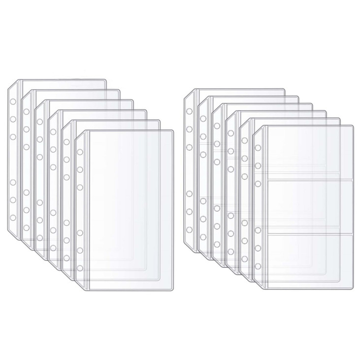 Mogoostry 12pcs A6 Binder Sleeves Double-Sided 1 Pocket 3 Pockets Clear Page Protectors Left Side Loading PVC Sheet Protector Pockets for Budgeting