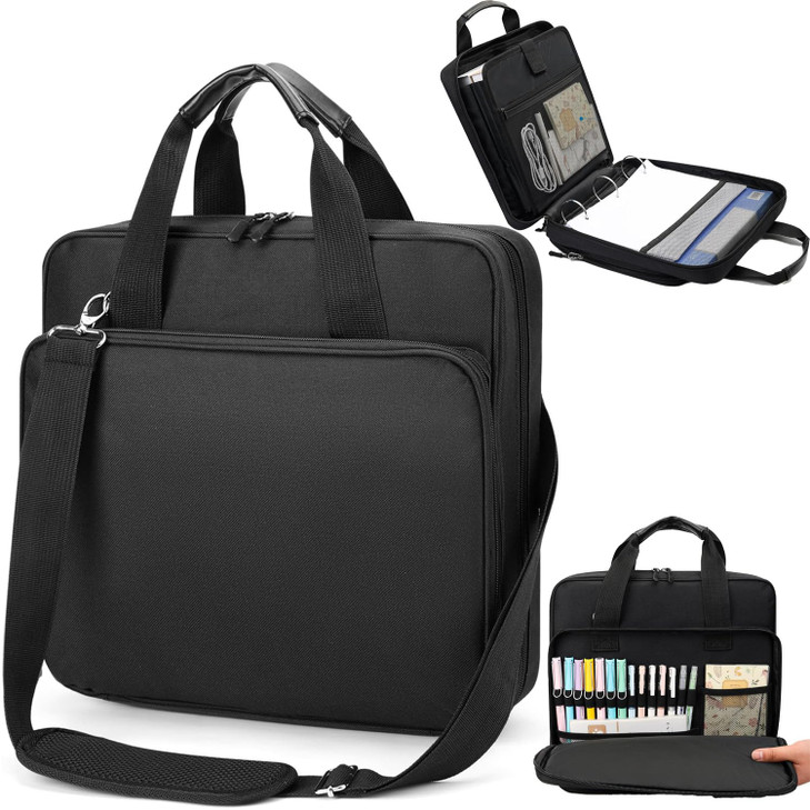 Zipper Binder with Shoulder Strap,3 Ring 2 inch Binder with Zipper, Office Binder Organizer,500 Sheet Capacity (Black)